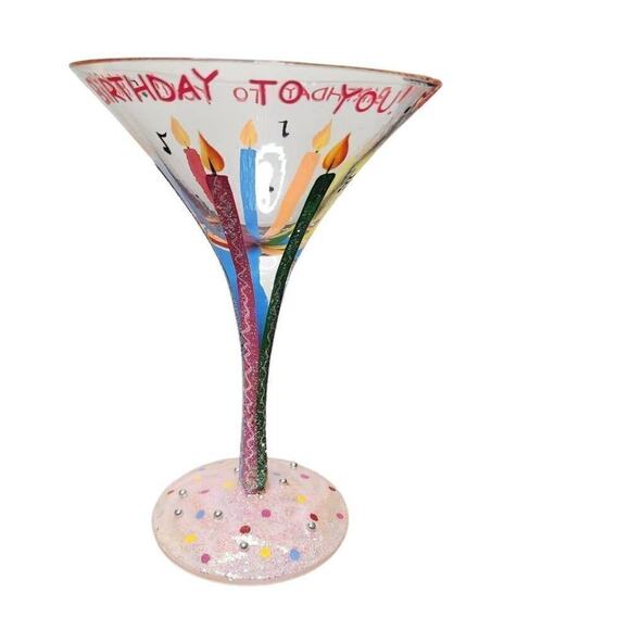 Lolita Dining Barware, "Happy Birthday"   Hand Painted Cocktail Martini Glass - Picture 6 of 7